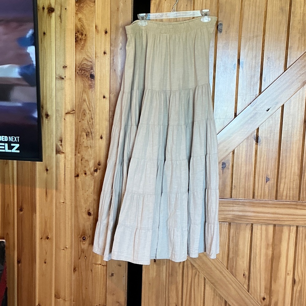 Double D Ranch Tiered Beige Maxi Skirt
